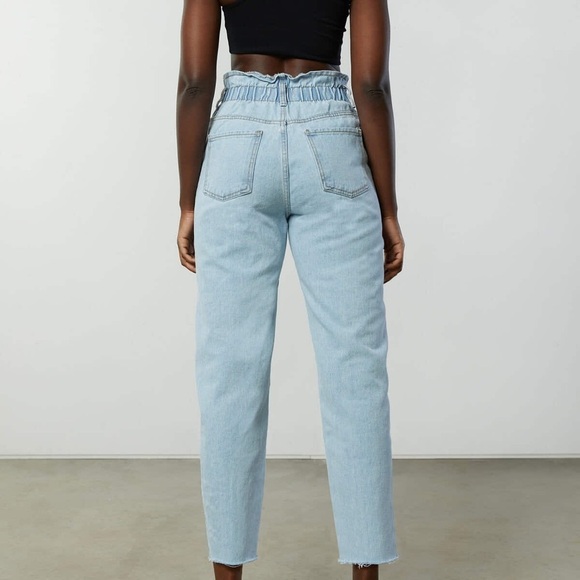 Oak + Fort Elastic Paperbag Raw Hem Straight Leg High Rise Jeans - Picture 3 of 14